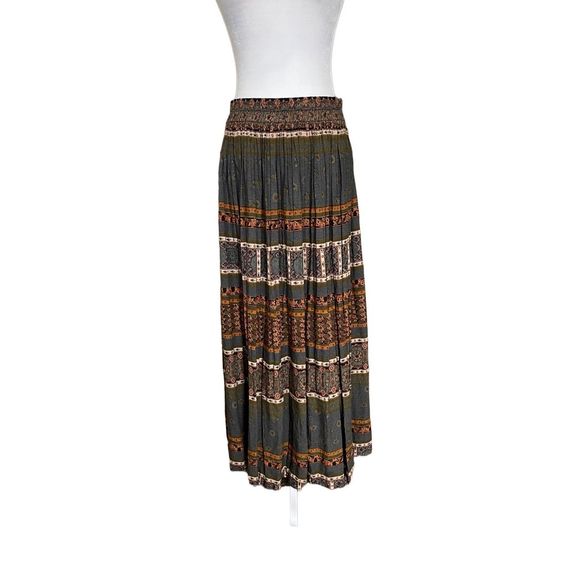Vintage 90s Stonebridge, pleated Boho ornate striped maxi skirt - Picture 1 of 6